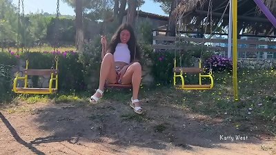 Bad doll jizz-gulping while railing the swing