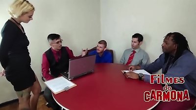 company celebrates the year's profits with an romp among workers