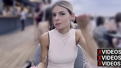 Around Bucharest, damsel picked up in taxi and taken to DINNER. Dialogues in ita. Outdoors.