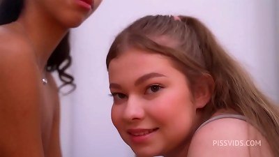 2 molten teenagers Lia and Meow in urinate swallow group plow ( raw )